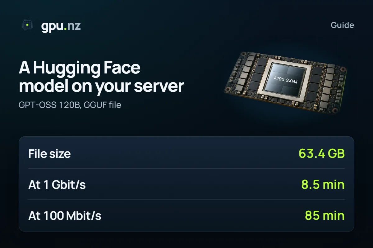 Download a Hugging Face model to a GPU server: token and hf CLI: key figures